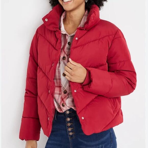 Maurices Red Snap Front Puffer Jacket Quilted Lined Size Large Warm‎ Cozy - Picture 1 of 11